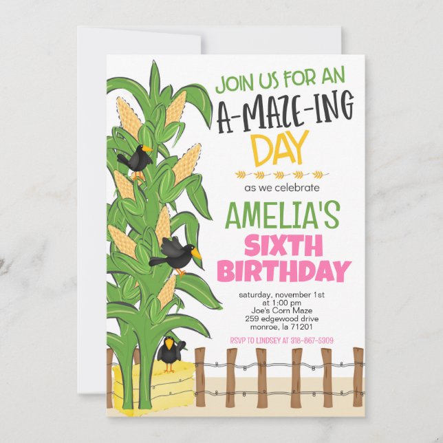 Maj Maze Girl Birthday Inbjudningar (Framsida)