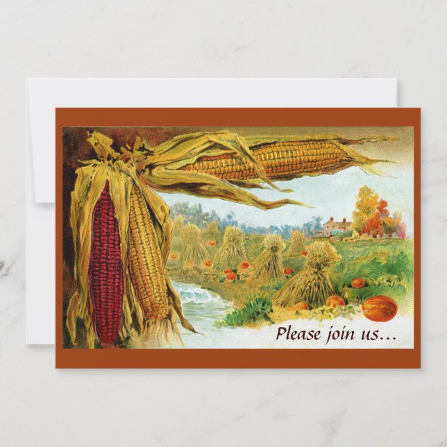 Maj och Pumpkins Vintage Thanksgiving Inbjudningar (Framsida)