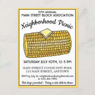Maj om Cob Reunion Picnic Cookout Block Party Inbjudan Vykort