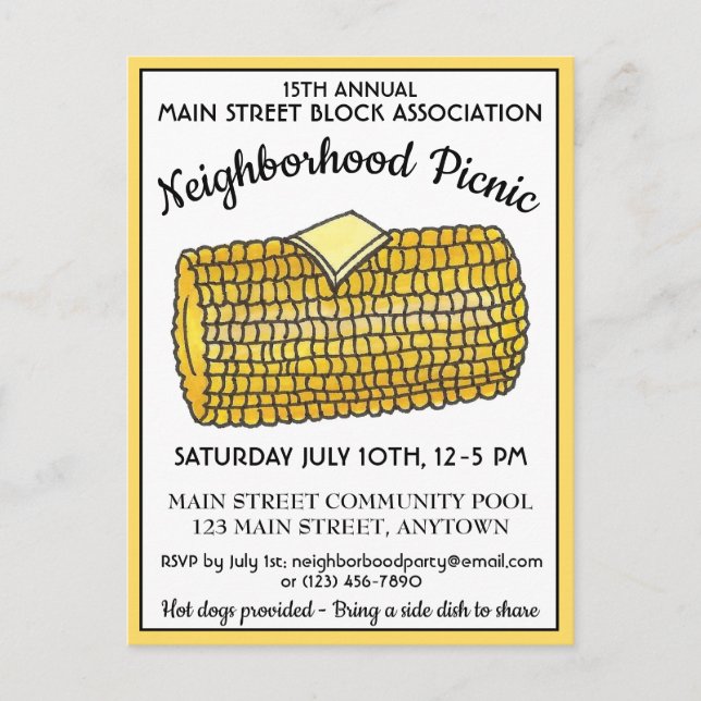 Maj om Cob Reunion Picnic Cookout Block Party Inbjudan Vykort (Framsida)