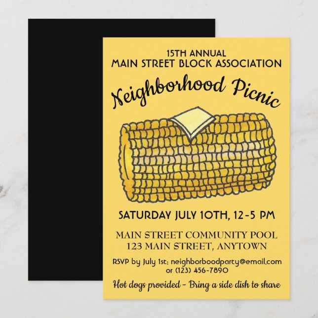 Maj om Cob Reunion Picnic Cookout Block Party Inbjudningar (Fram/baksida)
