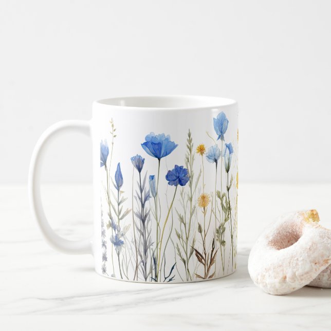 Maj Pressade blommor Vattenfärg-Stil Kaffemugg (Med munk)