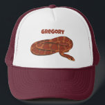 Maj Snake Orange Red Realistic Personlig Keps<br><div class="desc">Den här lastbilschaufförens hatt är ett realistiskt exempel på en kokt orm från maj i mörk,  röd och orange. Det är redo att vara personlig med en namn i rödaktig orange. Gör en underbar gåva till ägare av orm.</div>