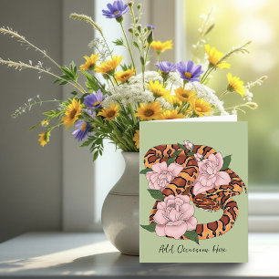 Maj Snake Rosa Flowers Grönt Kort