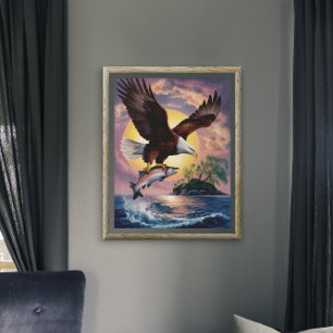 Majestät under flygning: Eagle Soaring Above Fish Poster