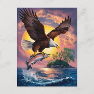 Majestät under flygning: Eagle Soaring Above Fish Vykort