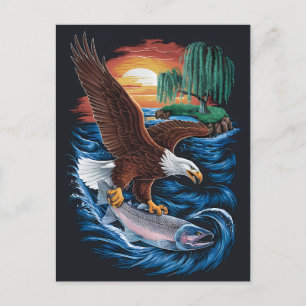 Majestät under flygning: Eagle Soaring over Fish Vykort