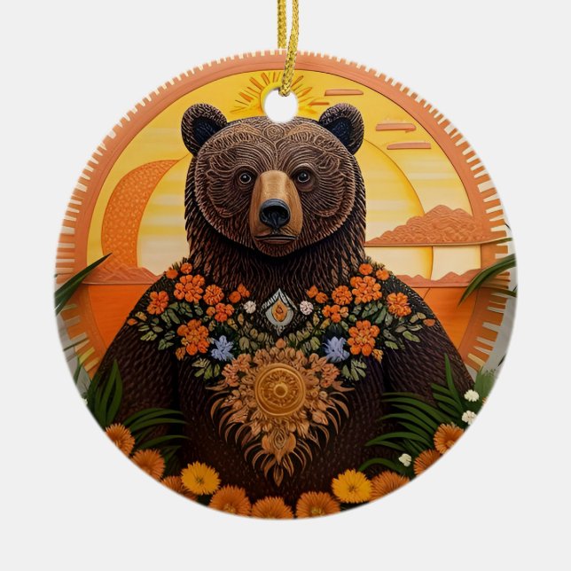Majestätig Brunbjörn  Julgransprydnad Keramik (Framsidan)