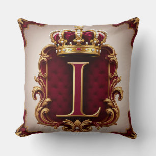 Majestätig gul monogram med krona på kunglig samme kudde