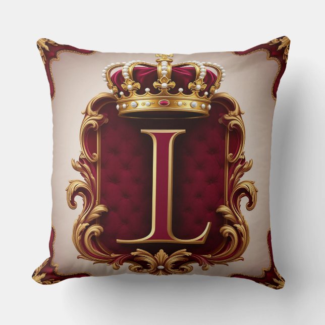 Majestätig gul monogram med krona på kunglig samme kudde (Framsida)
