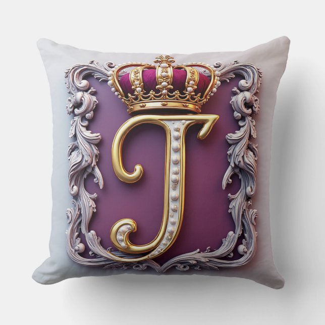 Majestätig gul monogram med krona på kunglig samme kudde (Framsida)
