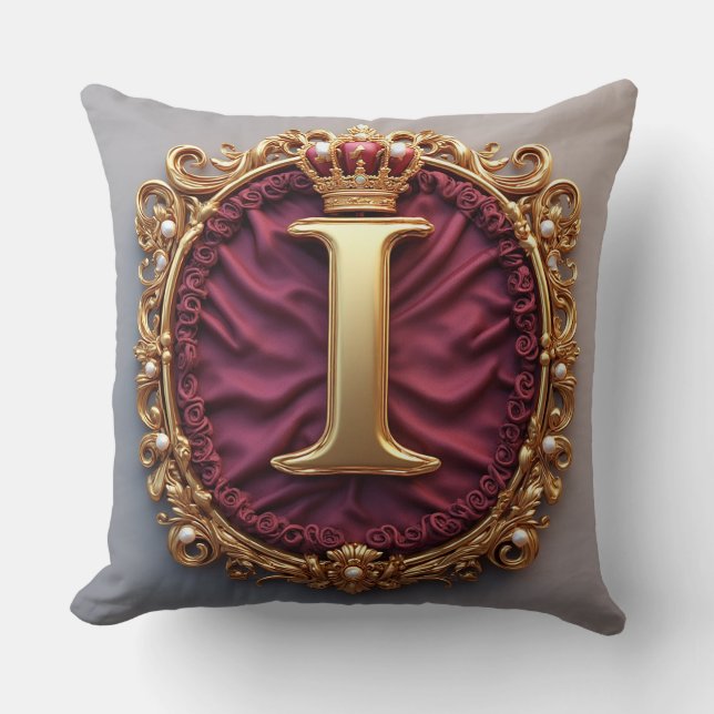 Majestätig gul monogram med krona på kunglig samme kudde (Framsida)