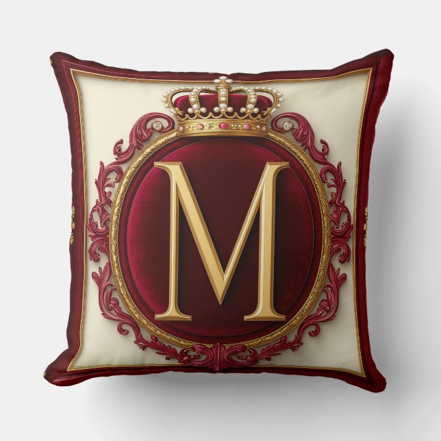 Majestätig gul monogram med krona på kunglig samme kudde (Framsida)
