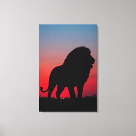 Majestätische Löwen Silhouette bei Sonnenaufgang Canvastryck
