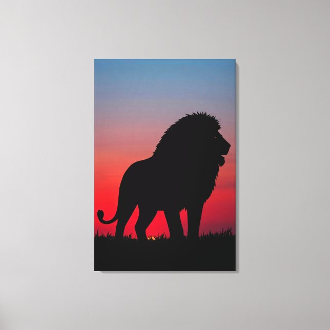 Majestätische Löwen Silhouette bei Sonnenaufgang Canvastryck (Framsida)