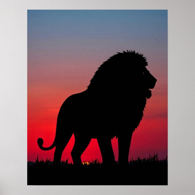 Majestätische Löwen Silhouette bei Sonnenaufgang Poster (Framsidan)