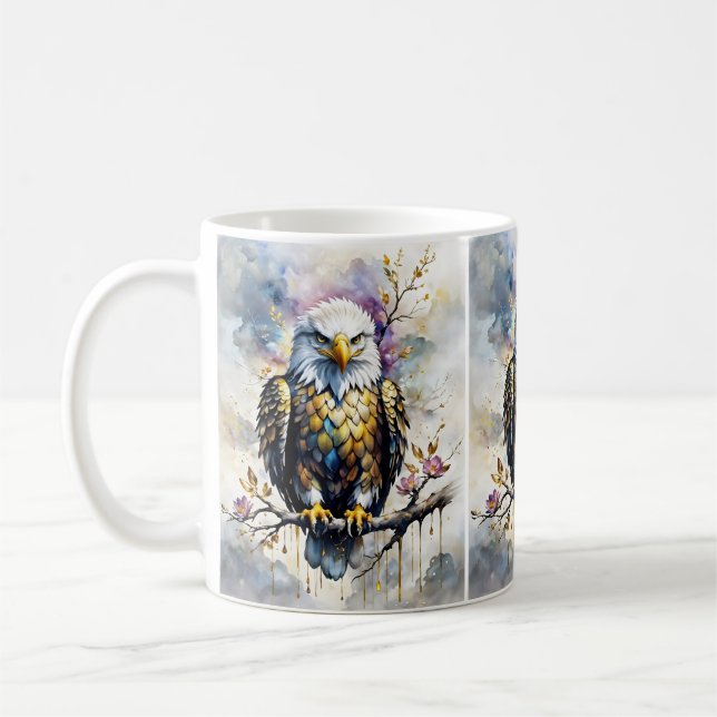 Majestätischer Adler auf goldener Blütenzweig  Kaffemugg (Vänster)