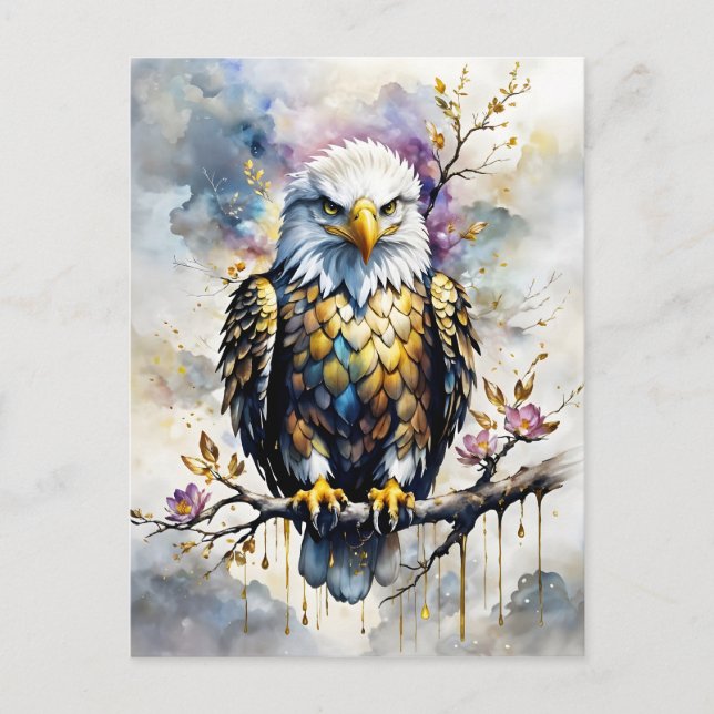 Majestätischer Adler auf goldener Blütenzweig  Vykort (Framsida)