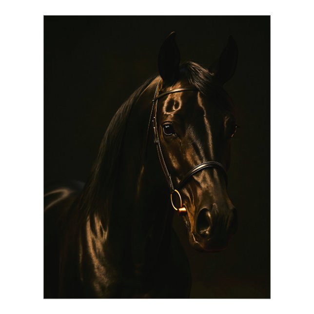 Majestätischer Fuchsbrauner Hengst im Dunkeln Fototryck (Framsidan)