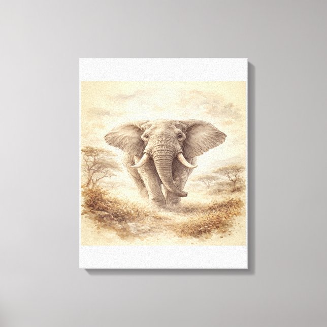 Majestätisk afrikansk elefant akvarellillustration canvastryck (Framsida)