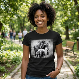 Majestätisk afrikansk elefanthona med kalv B&W T Shirt