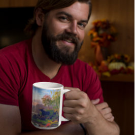 Majestätisk älg i en svensk höstlandskapscamp kaffemugg