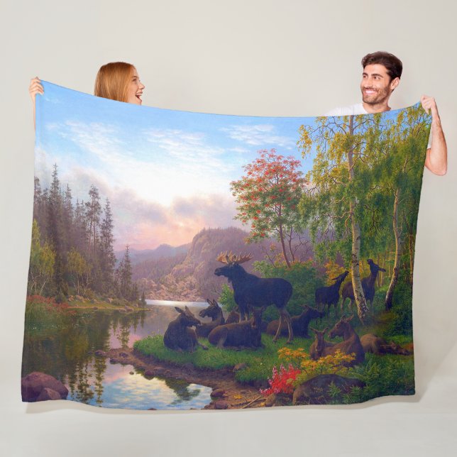 Majestätisk älg i ett svenskt höstlandskap fleecefilt (På plats)