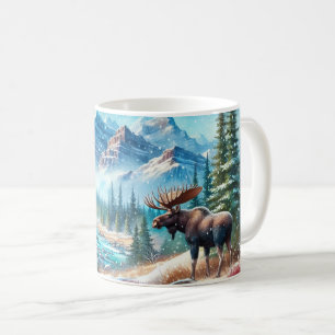Majestätisk älg i snöigt fjällandskap kaffemugg