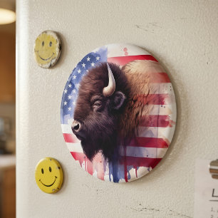 Majestätisk Amerikansk Bison & Patriotisk Flaggkon Magnet