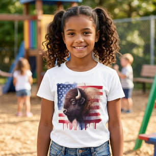 Majestätisk Amerikansk Bison & Patriotisk Flaggkon T Shirt