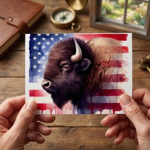 Majestätisk Amerikansk Bison & Patriotisk Flaggkon Vykort