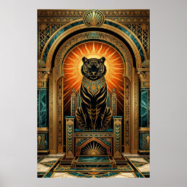 Majestätisk Art Deco Tiger Guld Folie Stil Poster