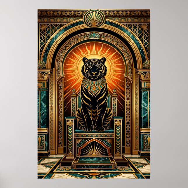 Majestätisk Art Deco Tiger Guld Folie Stil Poster (Framsidan)