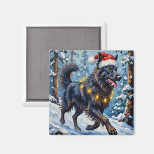 Majestätisk Belgisk Vallhund Snöskog Jul Magnet