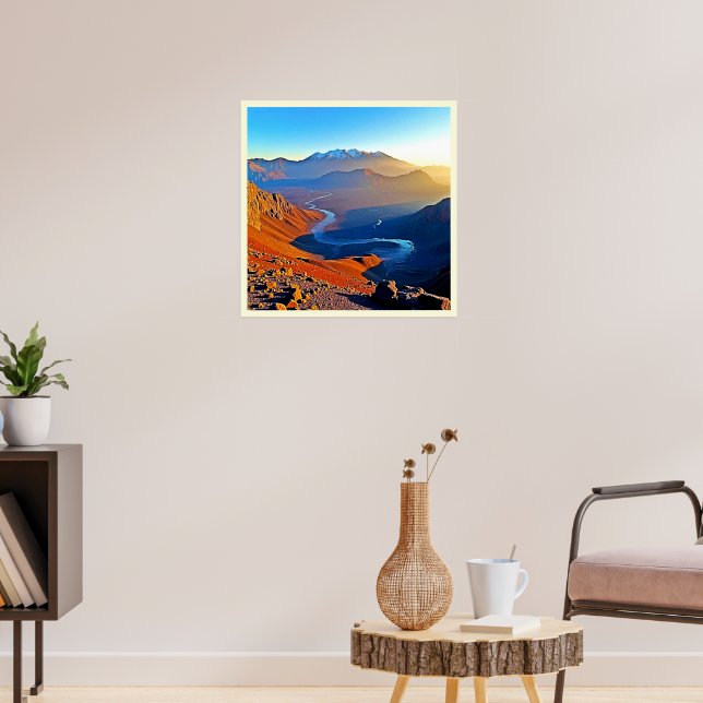 Majestätisk Bergsdal Flödesdesign Poster (Vardagsrum 3)