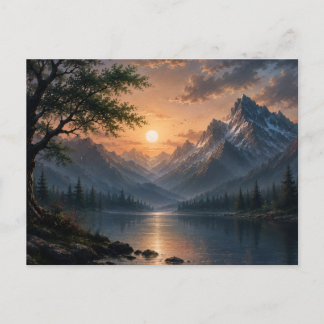 Majestätisk Bergsjösolnedgång Canvas Väggkonst Vykort