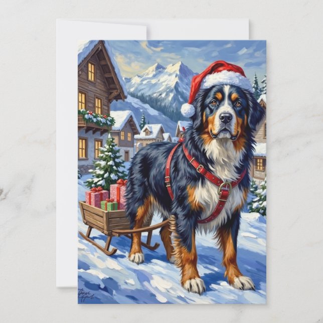 Majestätisk Bernese Mountain Dog Alpin jul Julkort (Framsida)