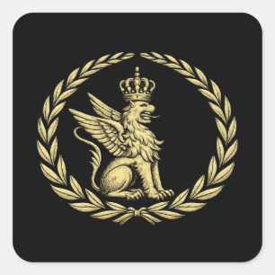 Majestätisk bevingad lejon heraldisk vapensköld gu fyrkantigt klistermärke
