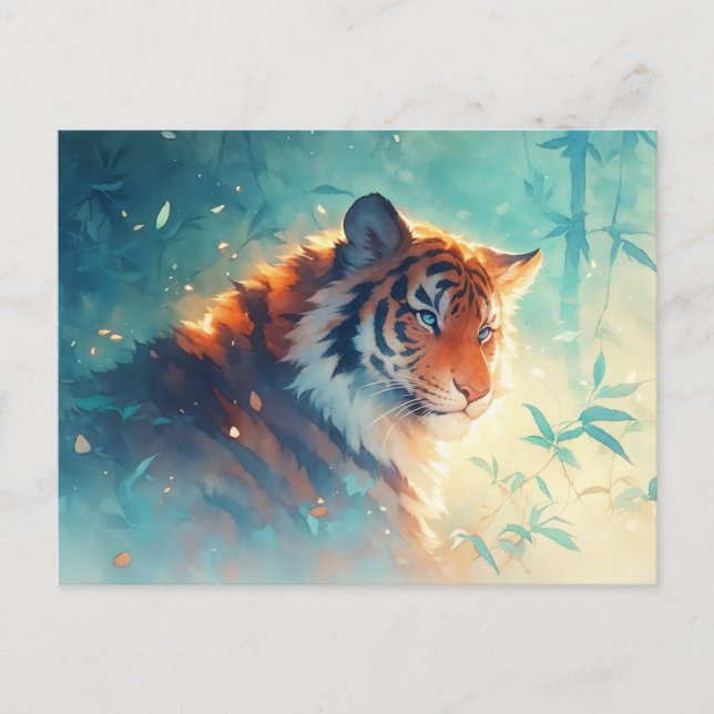 Majestätisk blåögd tiger i solstrålar vykort (Framsida)
