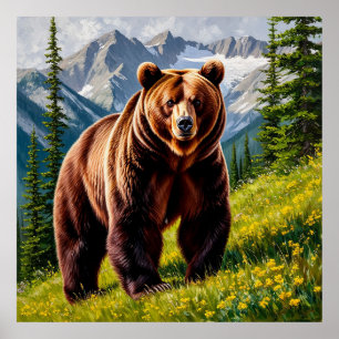 Majestätisk Brunbjörn på Bergsäng🐻🏔️🌿🌼✨ Poster