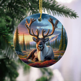 Majestätisk Caribou- minnessak Julgransprydnad Keramik