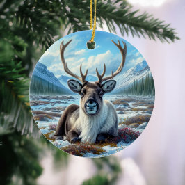 Majestätisk Caribou- minnessak Julgransprydnad Keramik