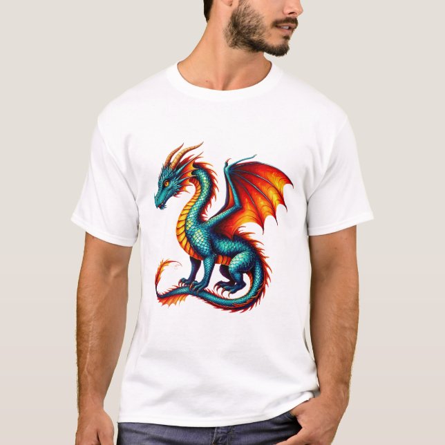 Majestätisk drake med gyllene fjäll t shirt (Framsida)