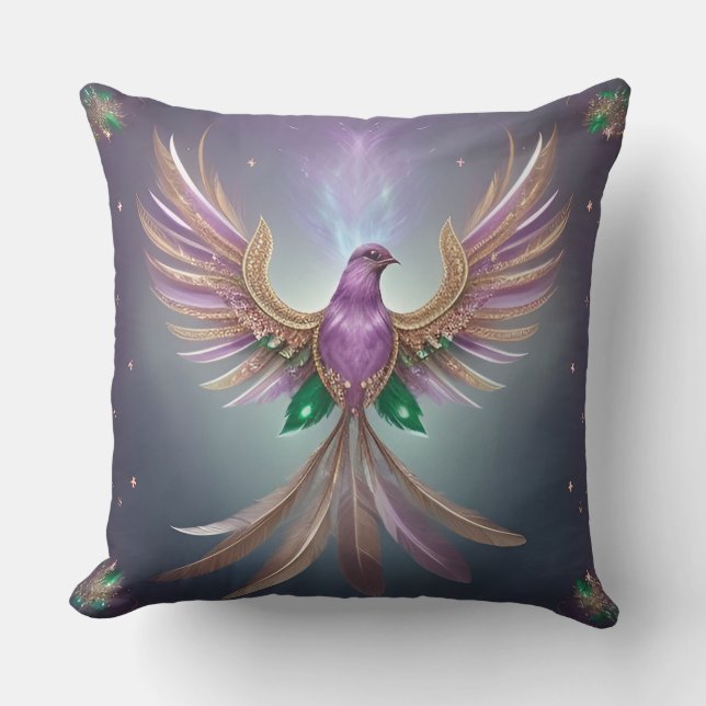 Majestätisk Fenix med Levande Fjädrar Kudde (Framsida)
