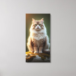 Majestätisk Fluffig Katt – Fridfull Katt med Gröna Canvastryck