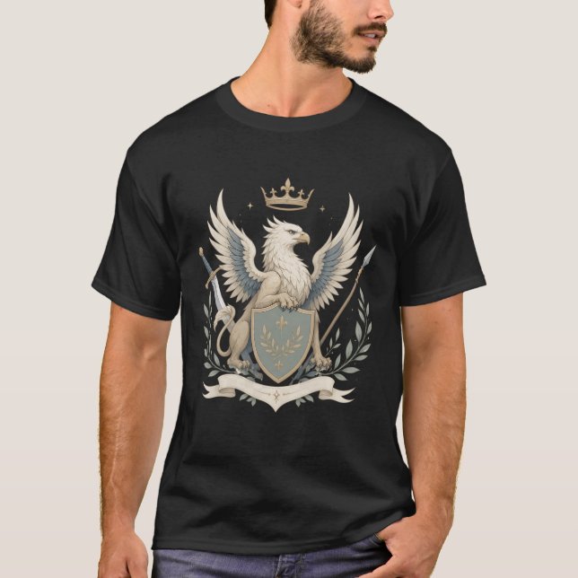 Majestätisk Griffel Vapen Heraldisk Emblem T Shirt (Framsida)