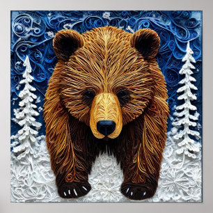 🐻 Majestätisk Grizzlybjörn Skulptur Konst Glöd ✨ Poster