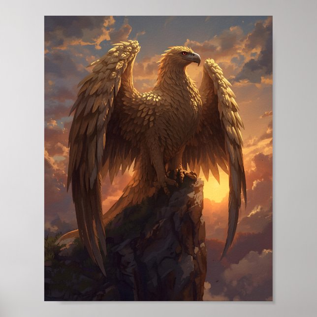 Majestätisk Gylden Örn Fantasy – Mythisk Fenix Poster (Framsidan)