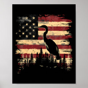 Majestätisk häger 4 juli amerikansk flagga natur S Poster