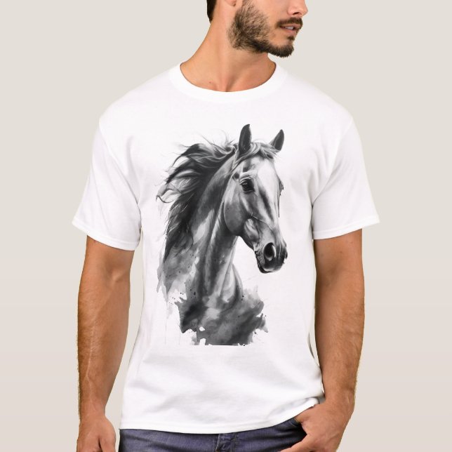 Majestätisk Häst Akvarellkonst Herr T-Shirt – Djär (Framsida)